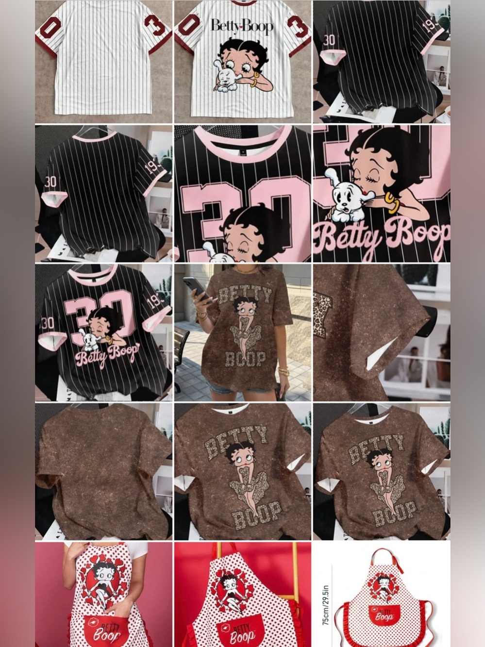 Betty Boop 3 T-shirt Bundle w Apron and Pin Set New
